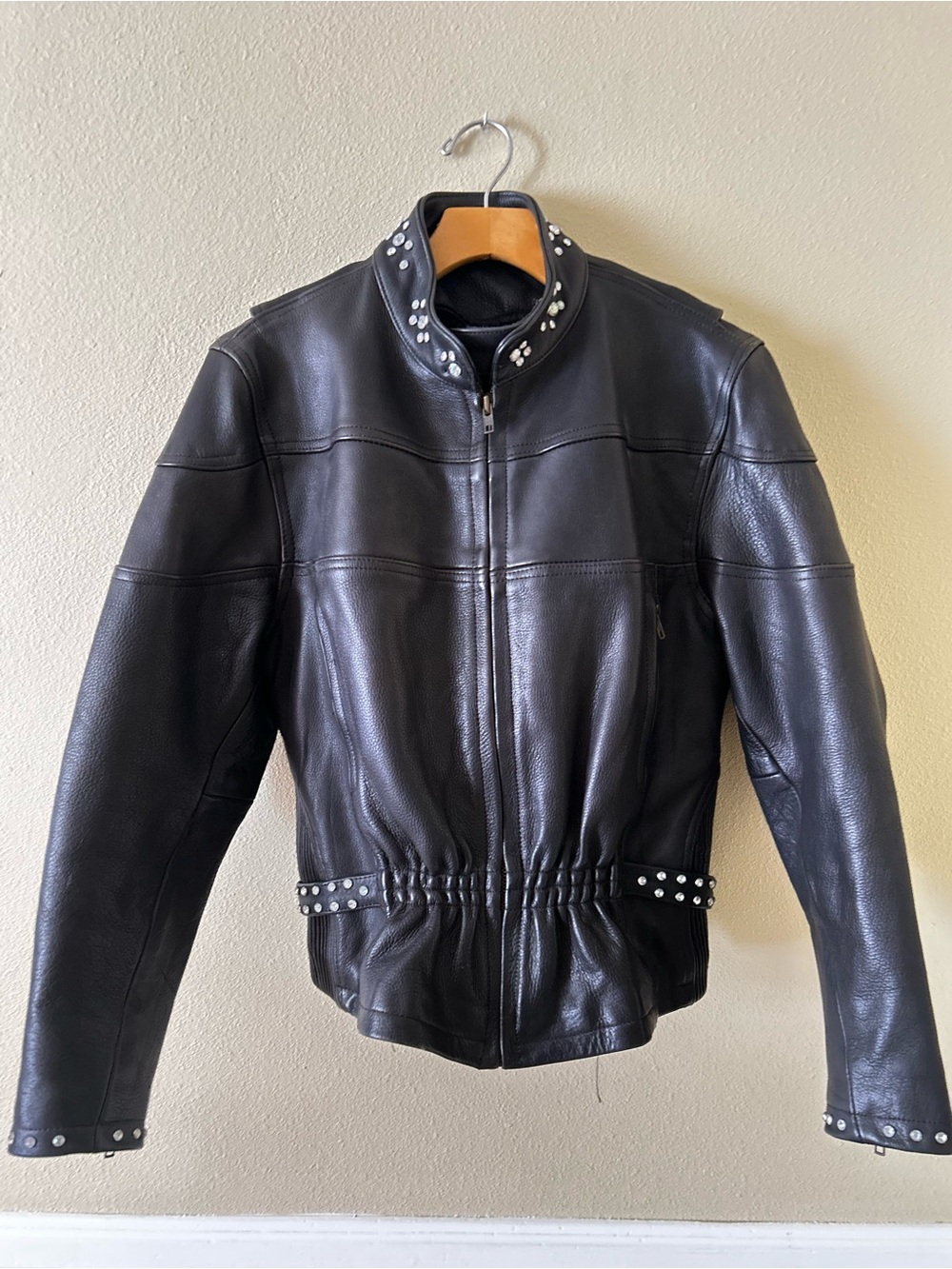 Y2K Black Studded Leather Custom Biker Jacket - Women's Leather